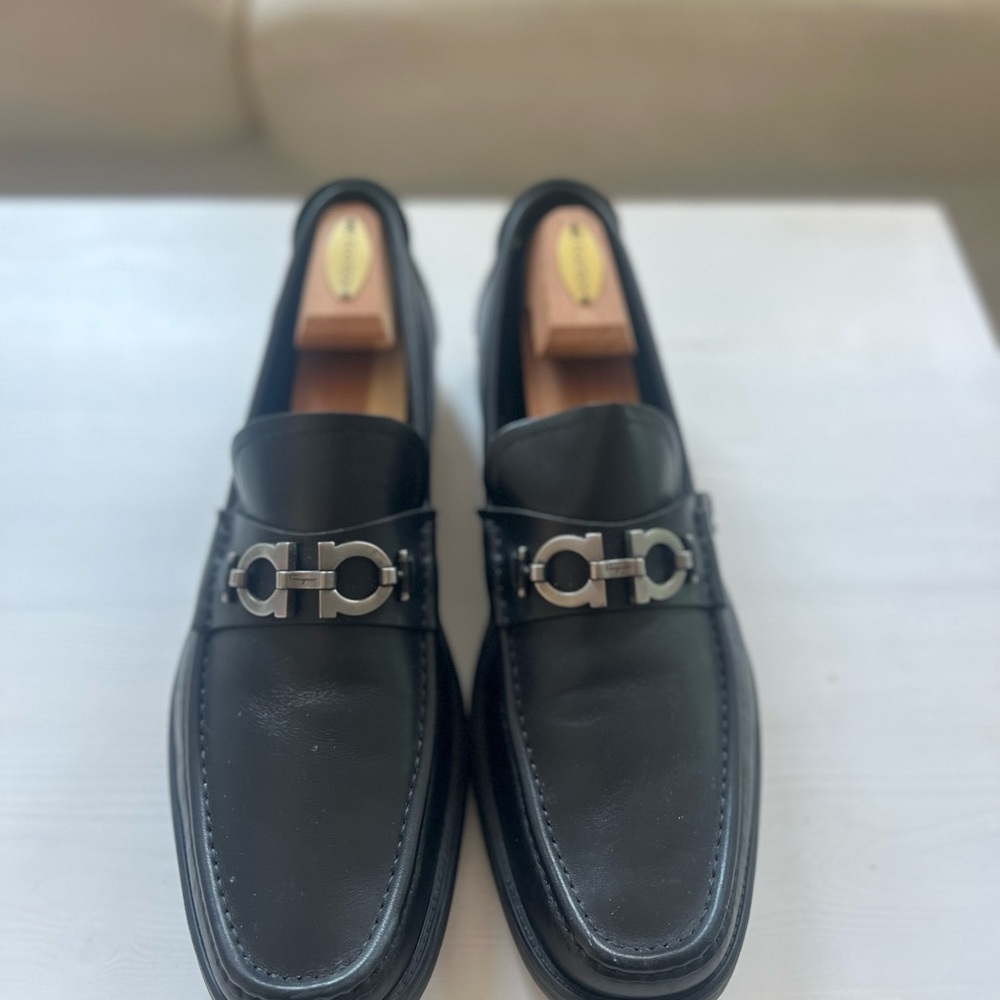 Salvatore Ferragamo David Gancini Bit Loafers Black Leather Men’s Size 13 D